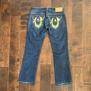 TRUE RELIGION Joey Blue Golden Pocket Logo Y2K Jeans Short Rise  Women's Size 29